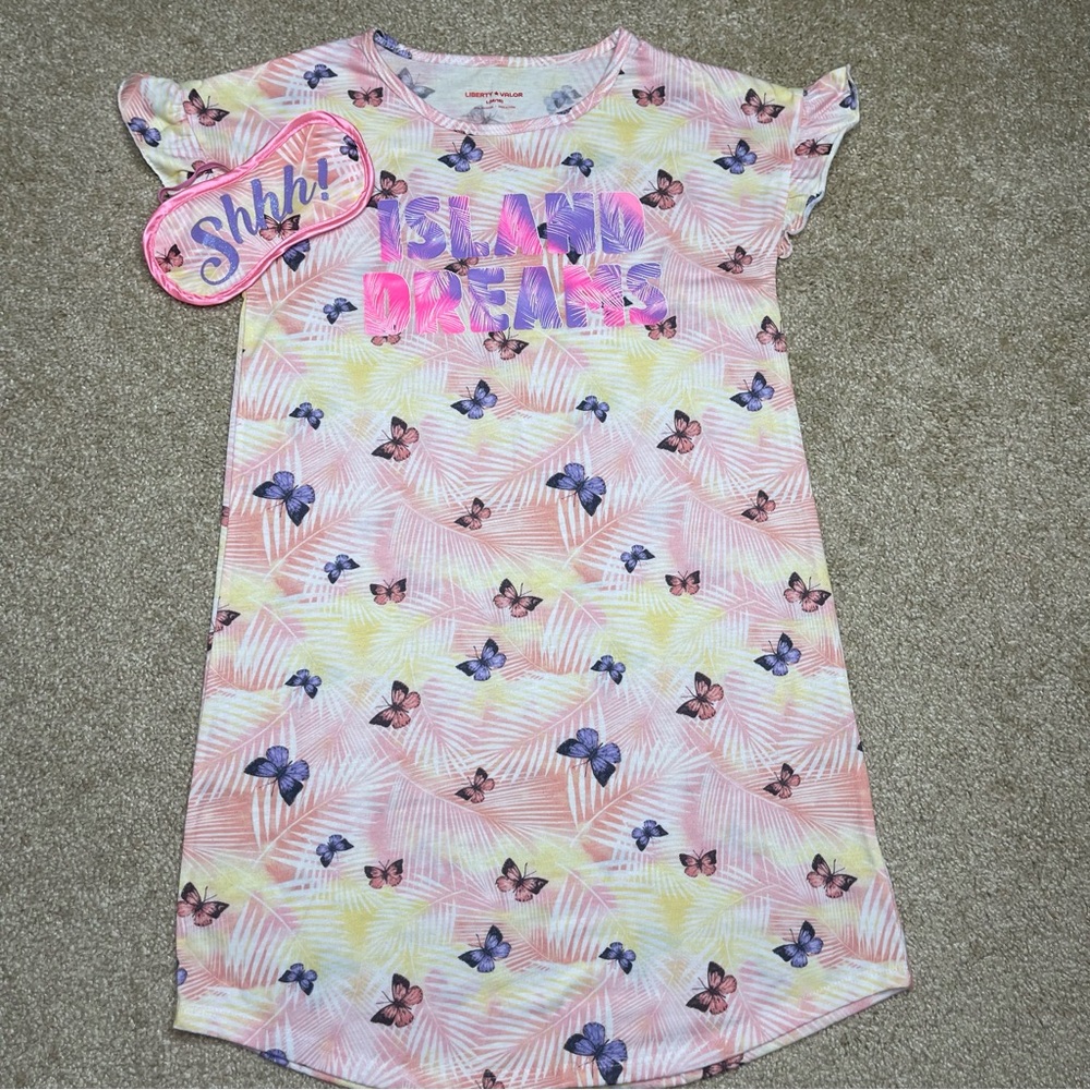 Girls Liberty*Valor Tropical Butterfly Print Nightgown / Pajama Youth Size 14/16
